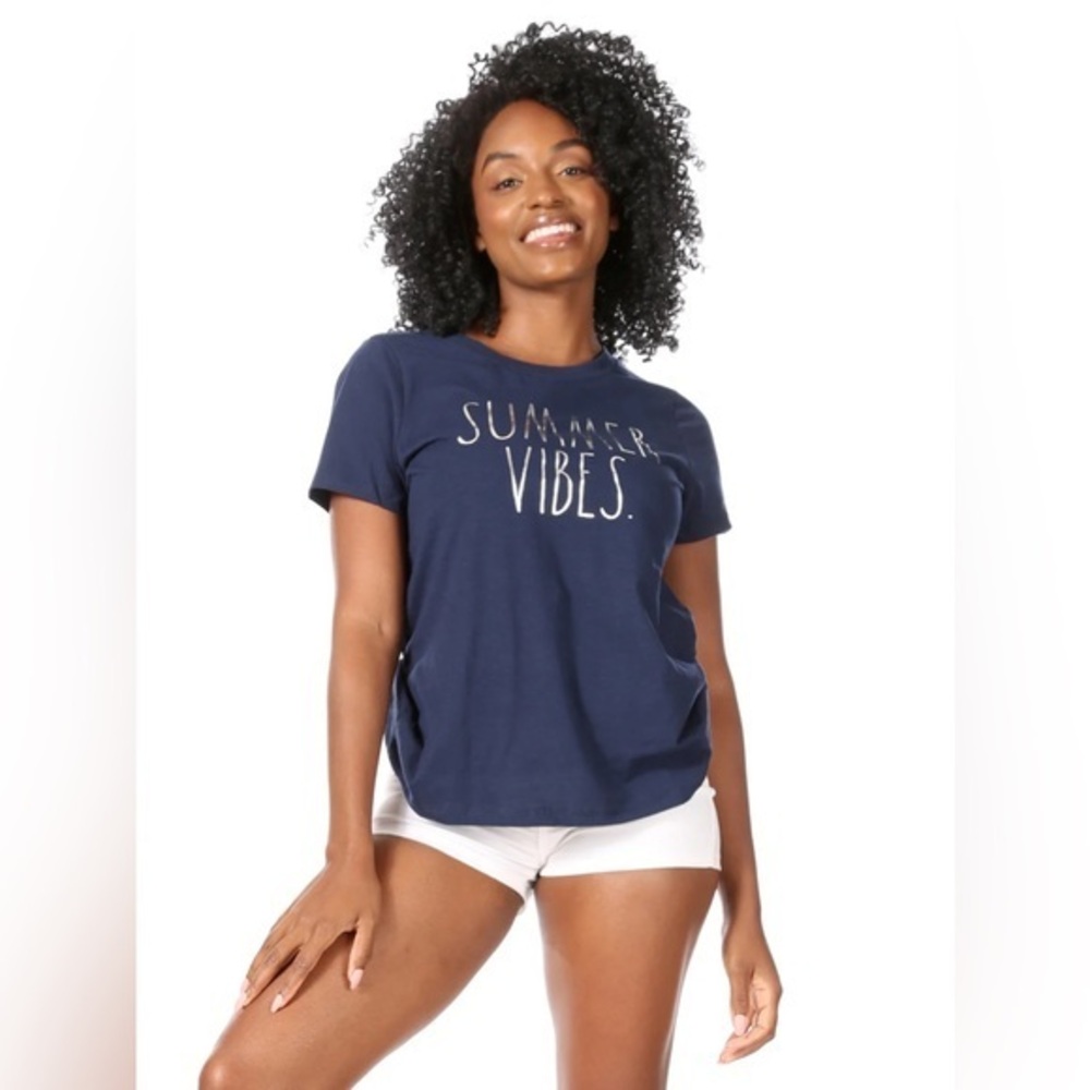 Rae Dunn Summer Vibes T-Shirt Medium Navy Blue